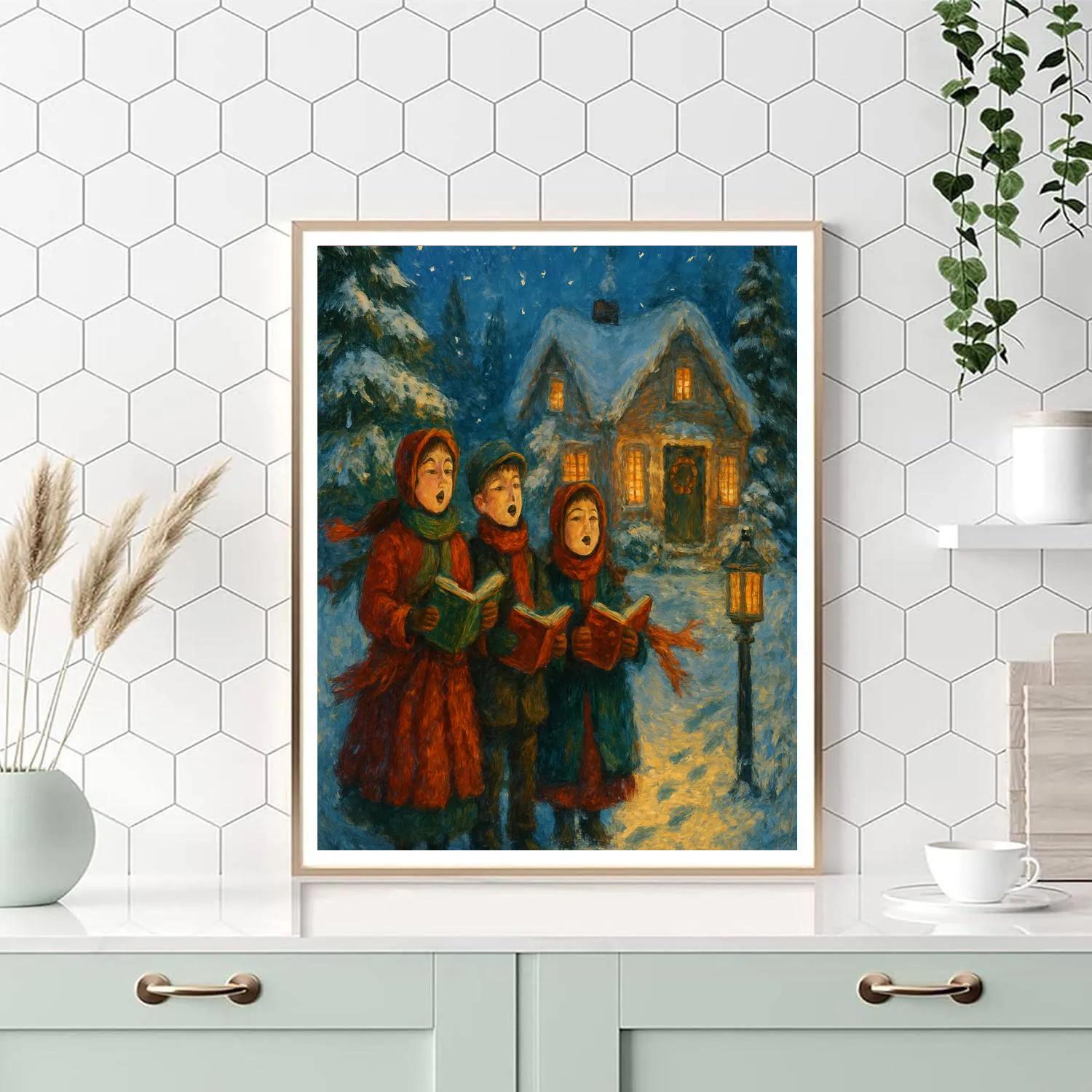 Moonlit Carolers On Frosted Lane paint by number
