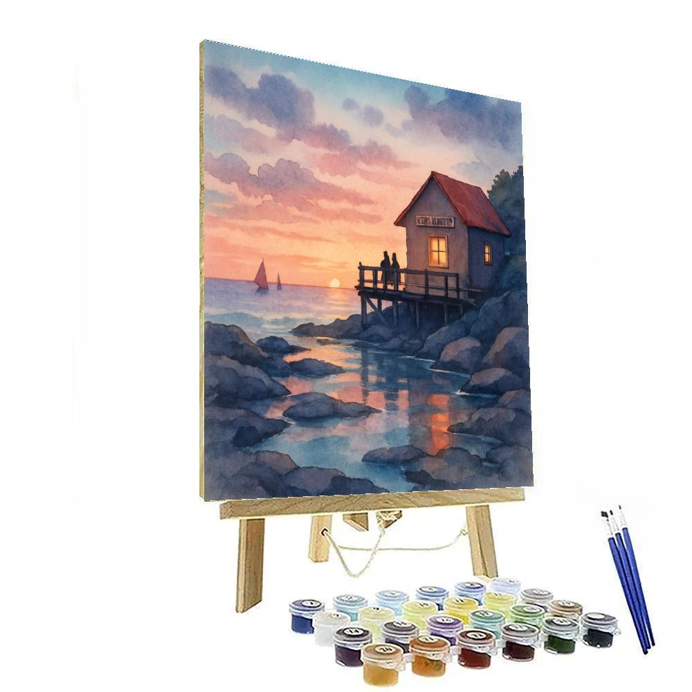 Coastal Tea House Sunset paint by number