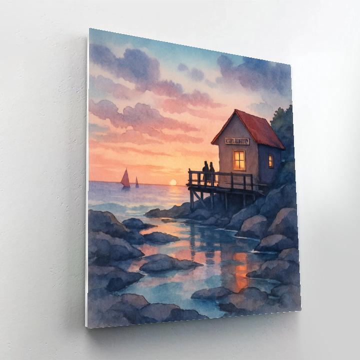 Coastal Tea House Sunset paint by number