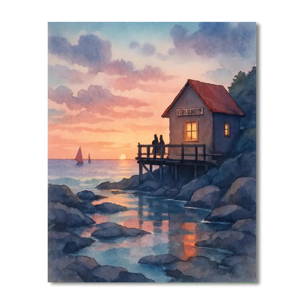 Coastal Tea House Sunset paint by number