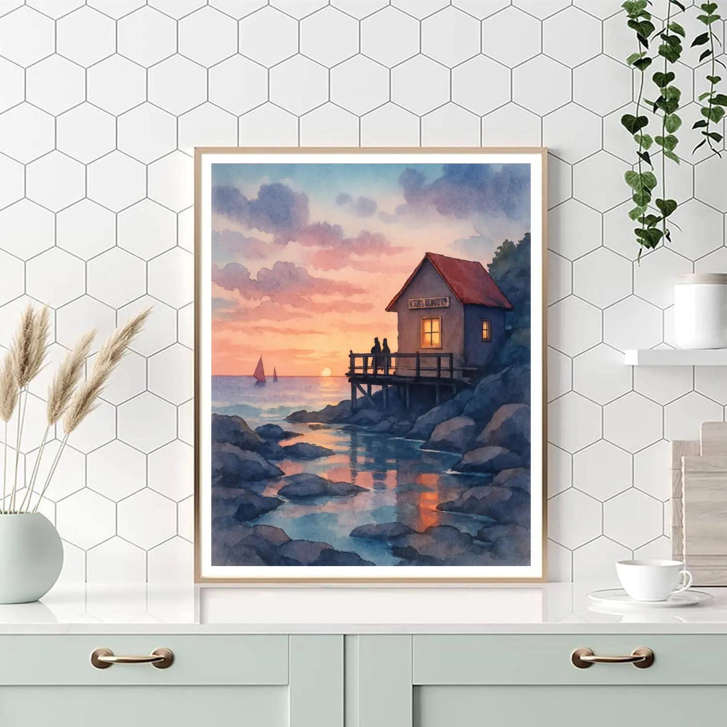 Coastal Tea House Sunset paint by number