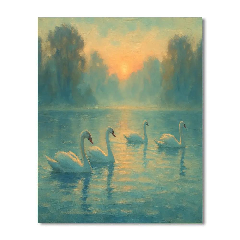 Misty Swan Morning DIY paint by numbers