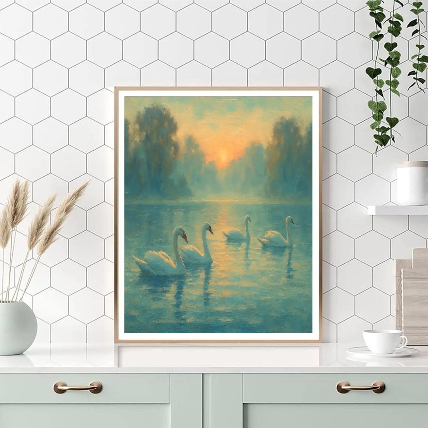 Misty Swan Morning DIY paint by numbers
