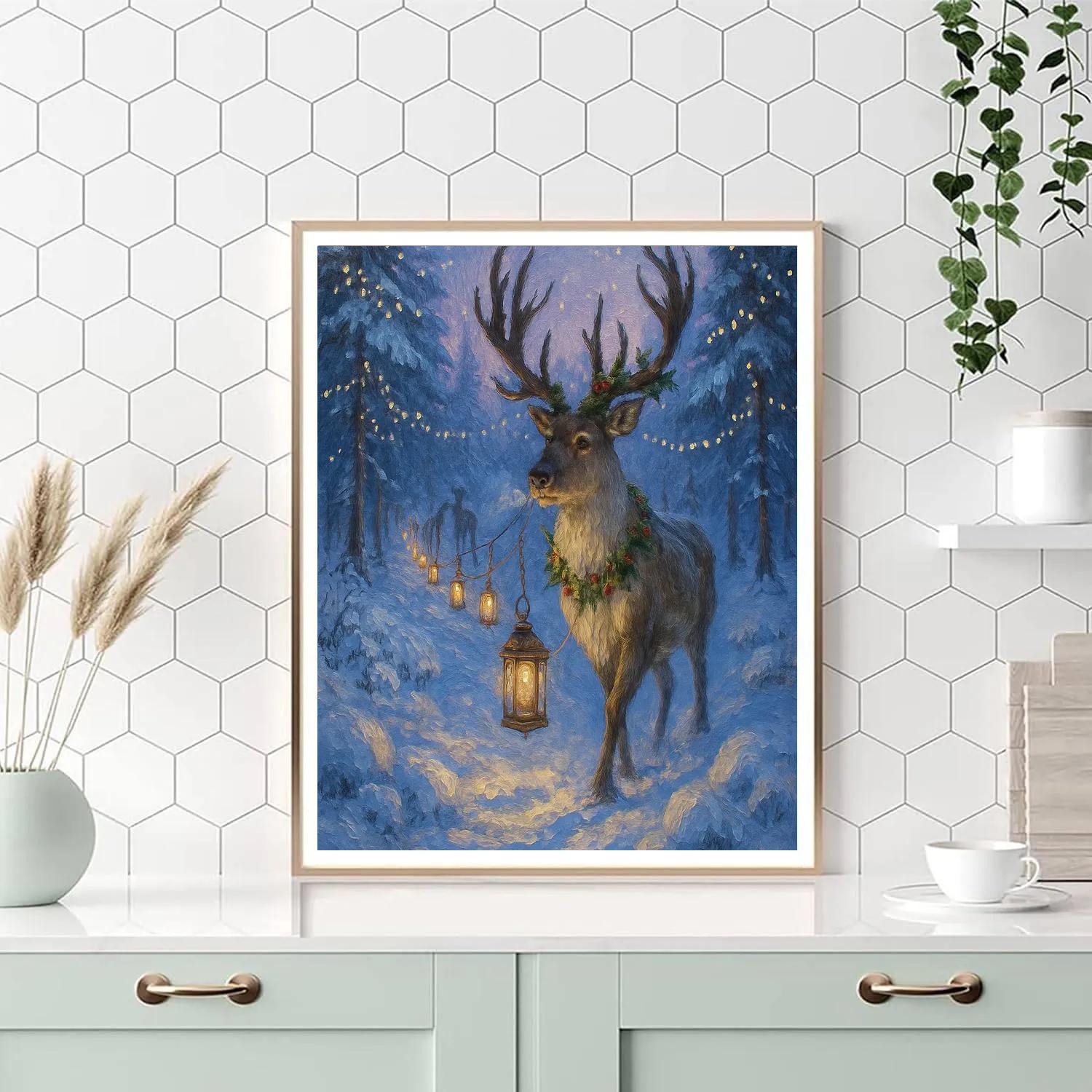Reindeer Lantern Parade painting number kit