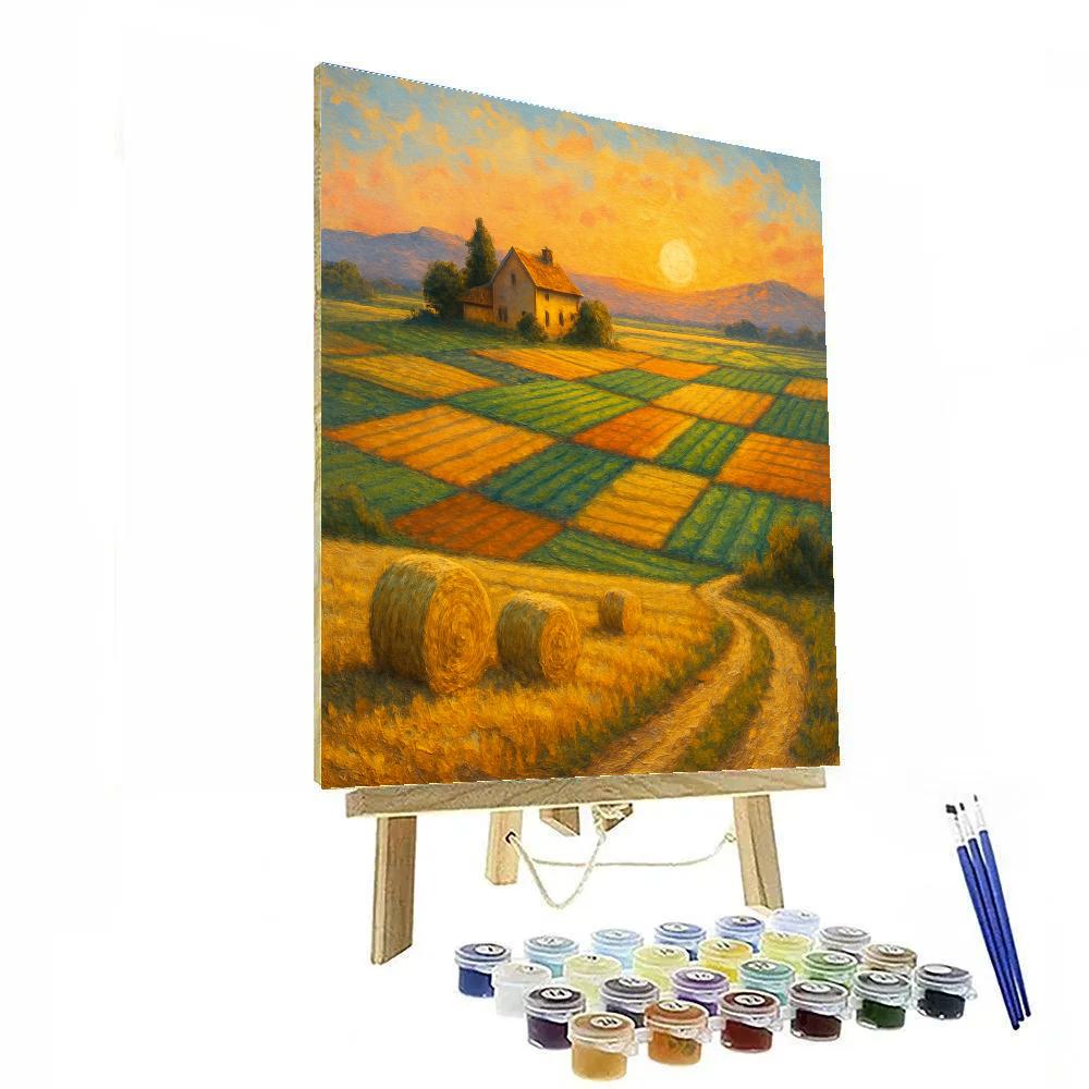 Patchwork Farm At Dawn paint by color