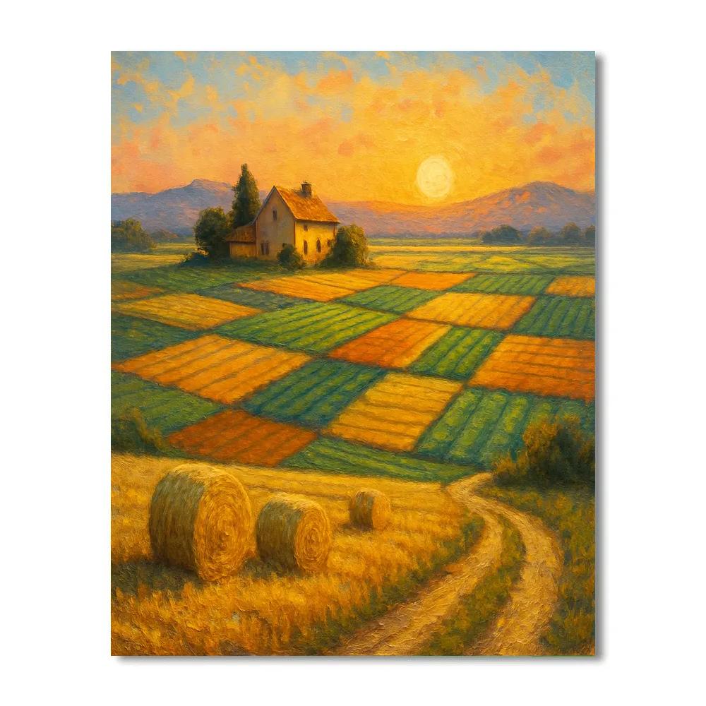 Patchwork Farm At Dawn paint by color