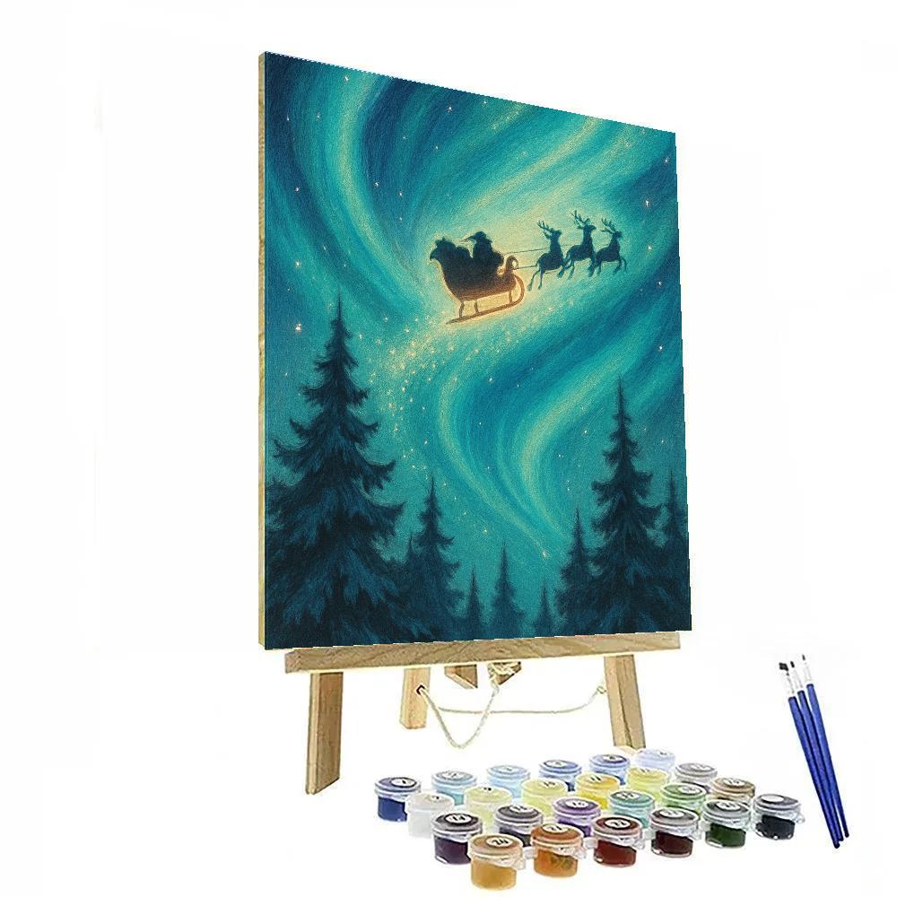 Northern Lights Sleigh Run Number painting