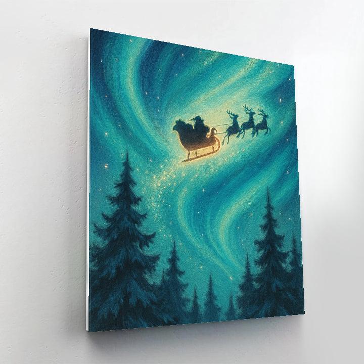 Northern Lights Sleigh Run Number painting