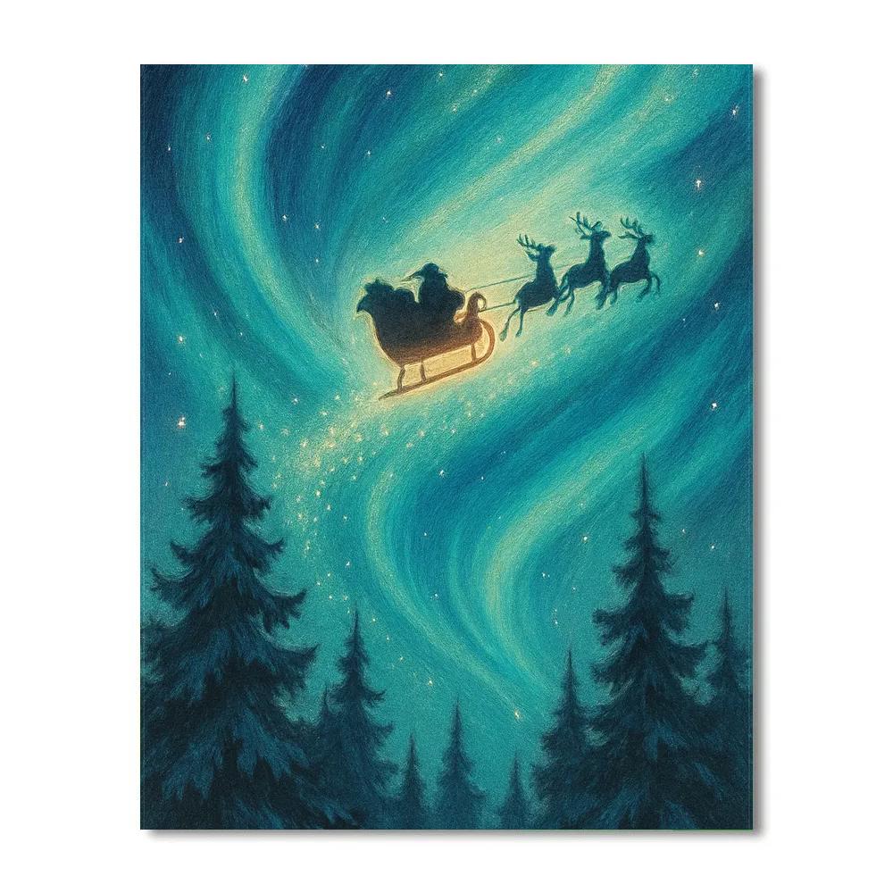Northern Lights Sleigh Run Number painting
