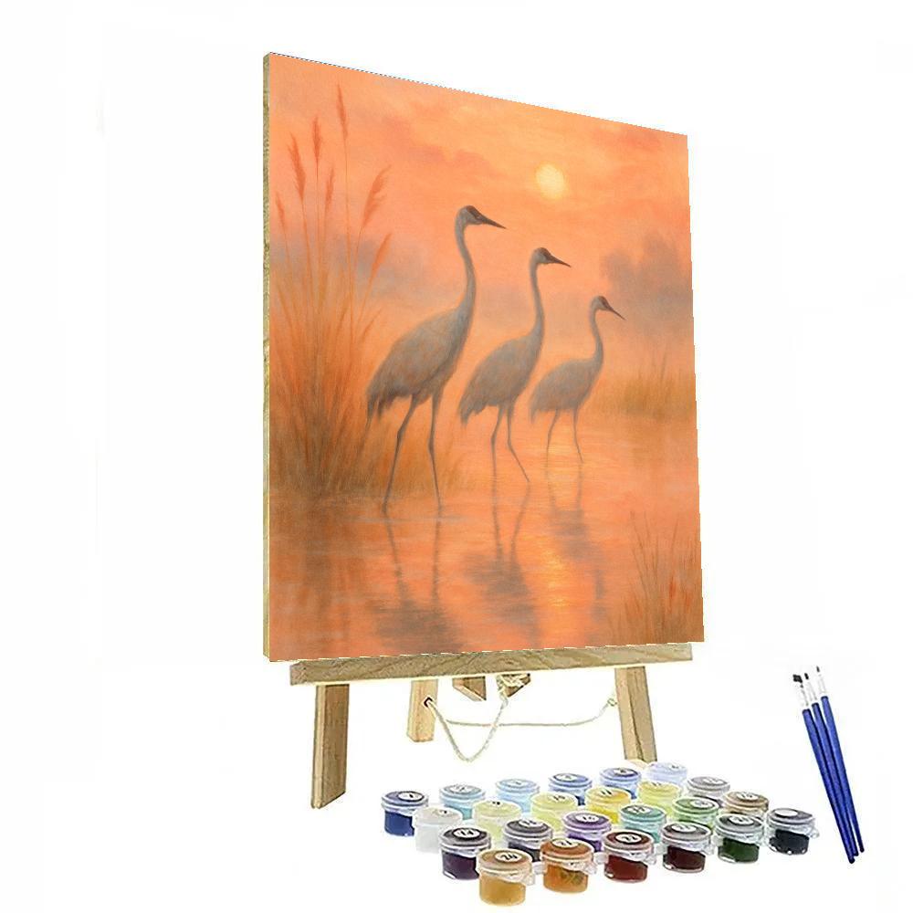 Cranes At Sunrise Marsh DIY paint by numbers