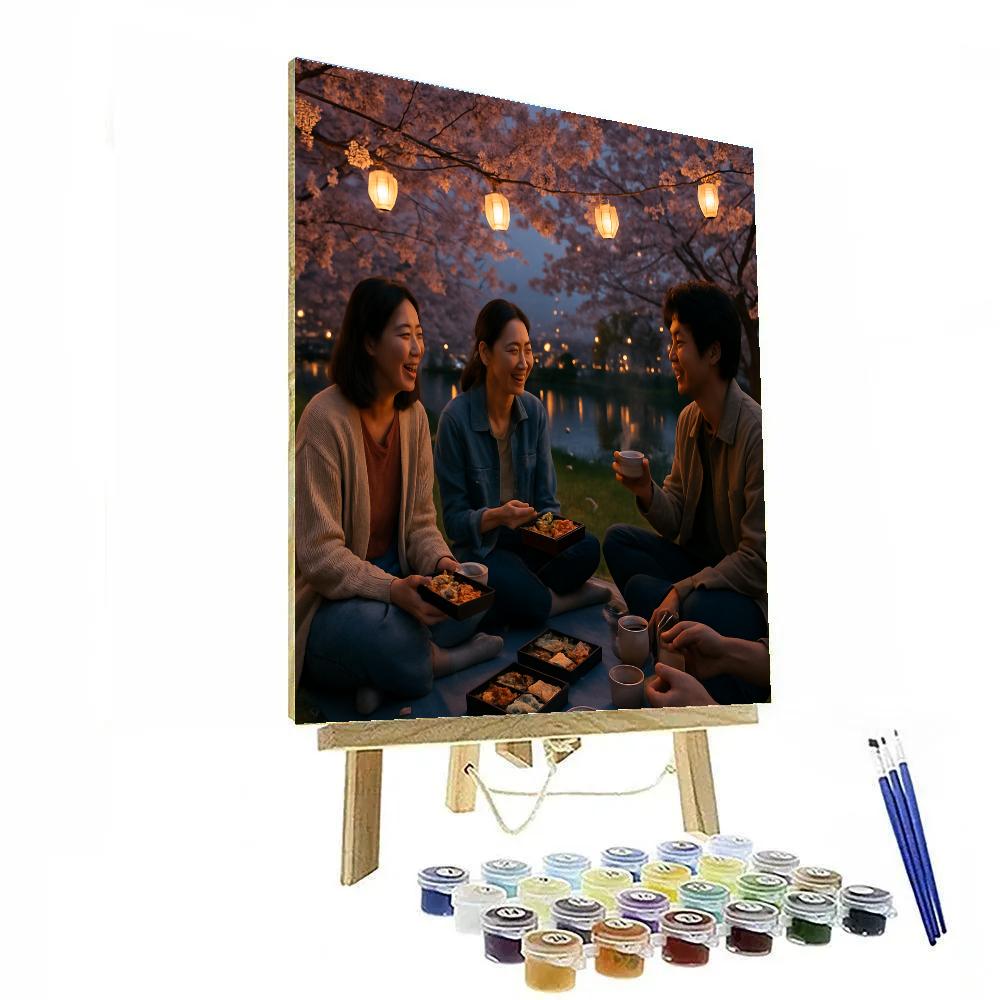 Hanami Evening Picnic Under Blossoms paint by color