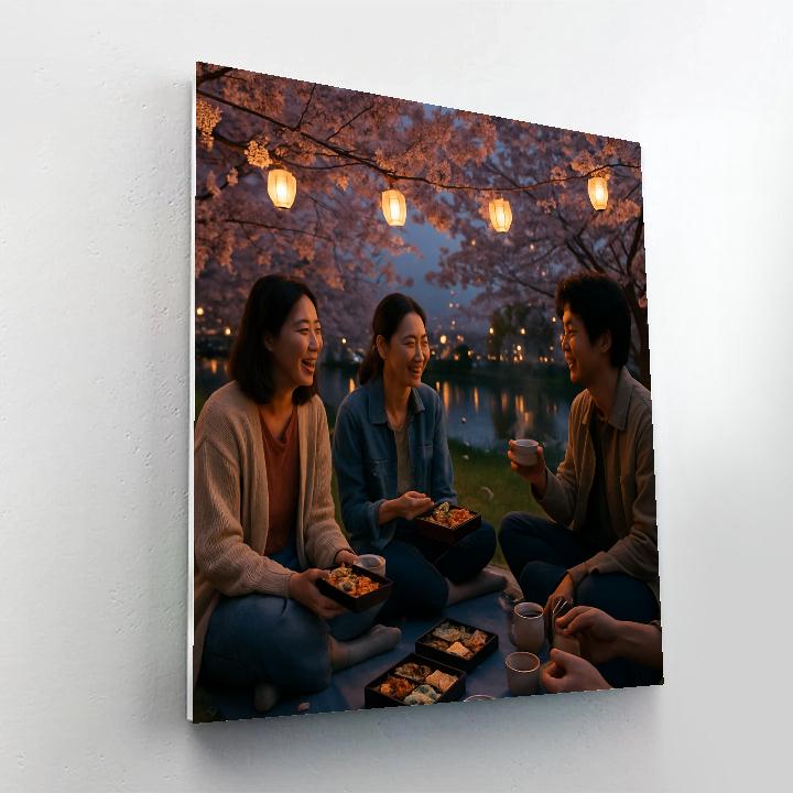 Hanami Evening Picnic Under Blossoms paint by color