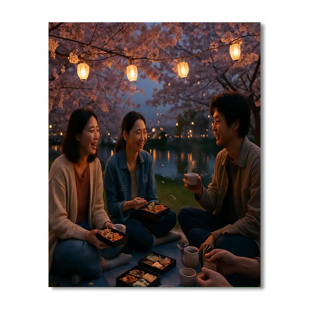 Hanami Evening Picnic Under Blossoms paint by color