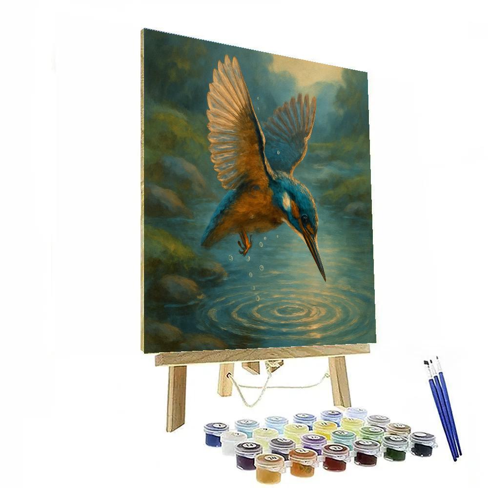 Kingfisher Splash Over River Stone Number painting