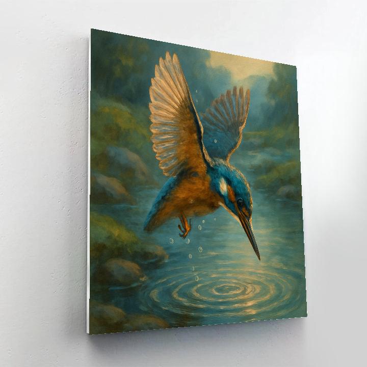 Kingfisher Splash Over River Stone Number painting