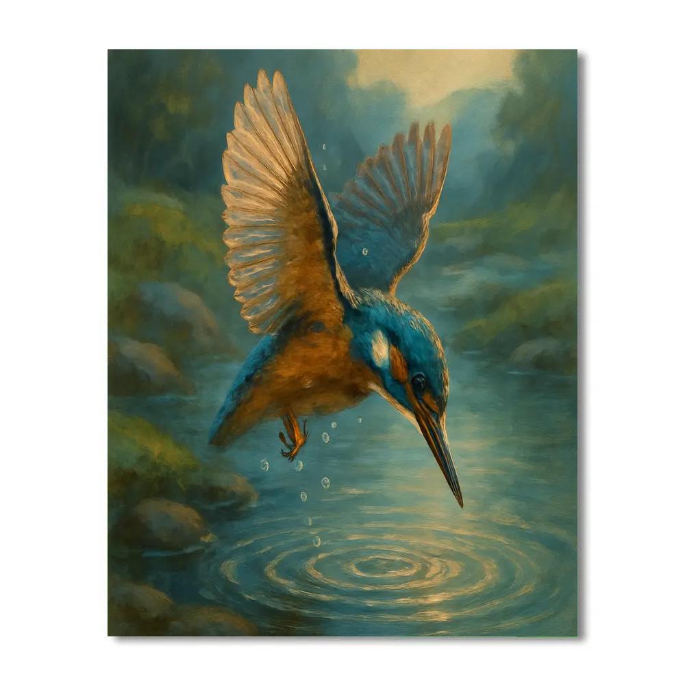 Kingfisher Splash Over River Stone Number painting