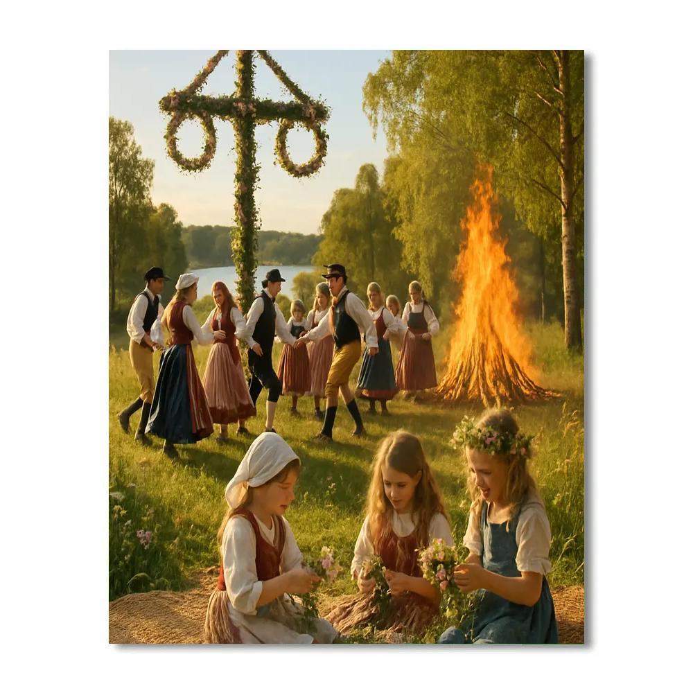 Midsummer Bonfire In Sweden paint by number
