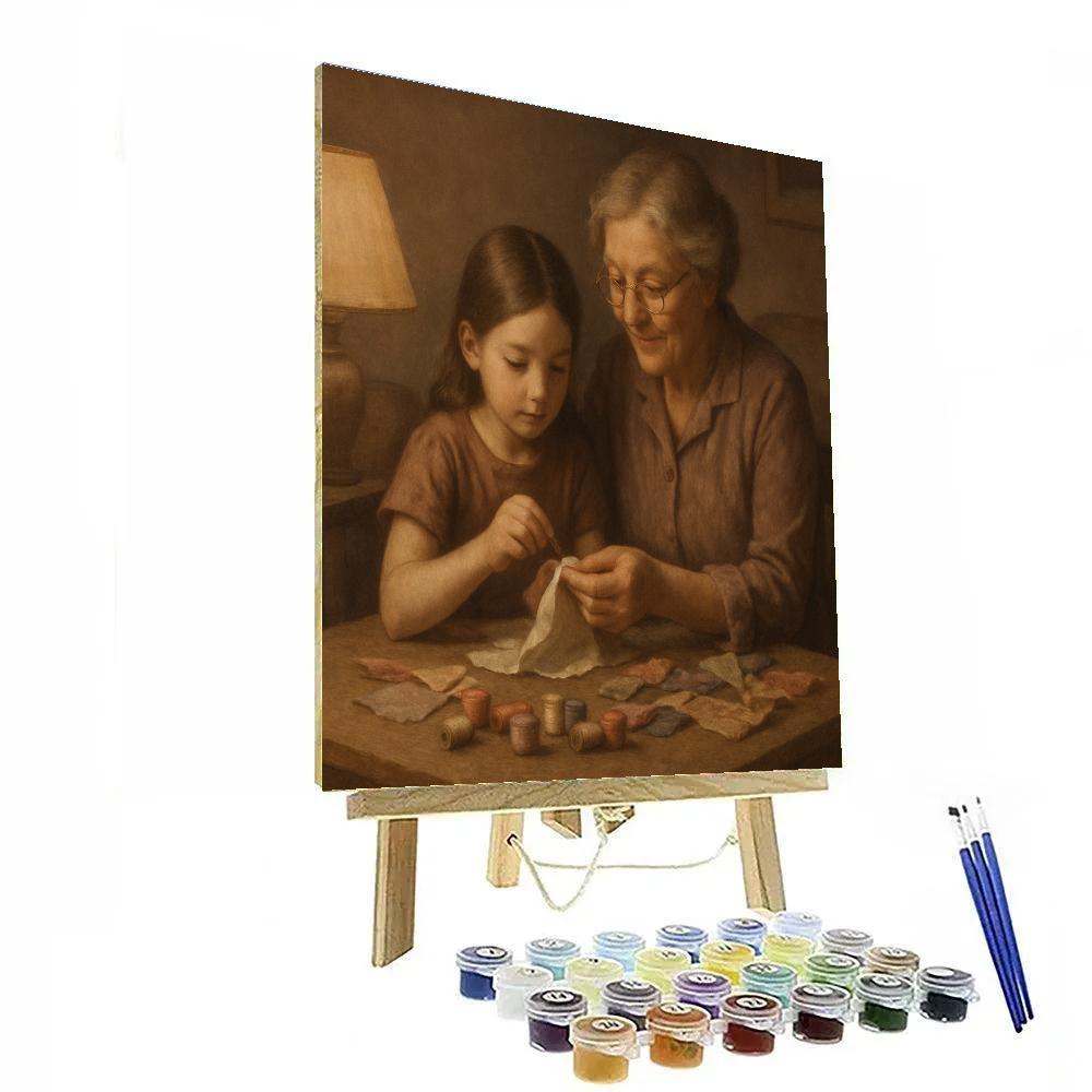 Grandmother And Child Sewing Circle Paint by numbers art