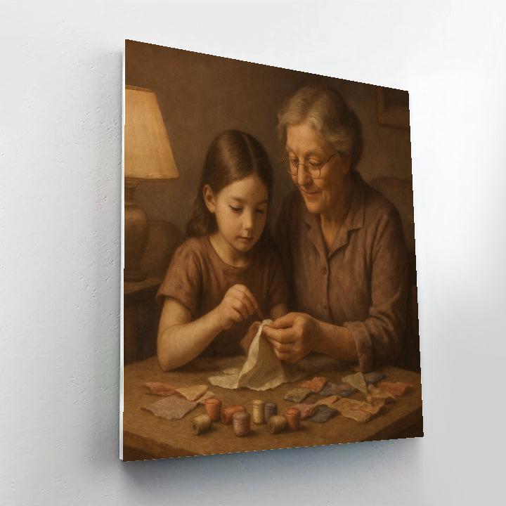 Grandmother And Child Sewing Circle Paint by numbers art