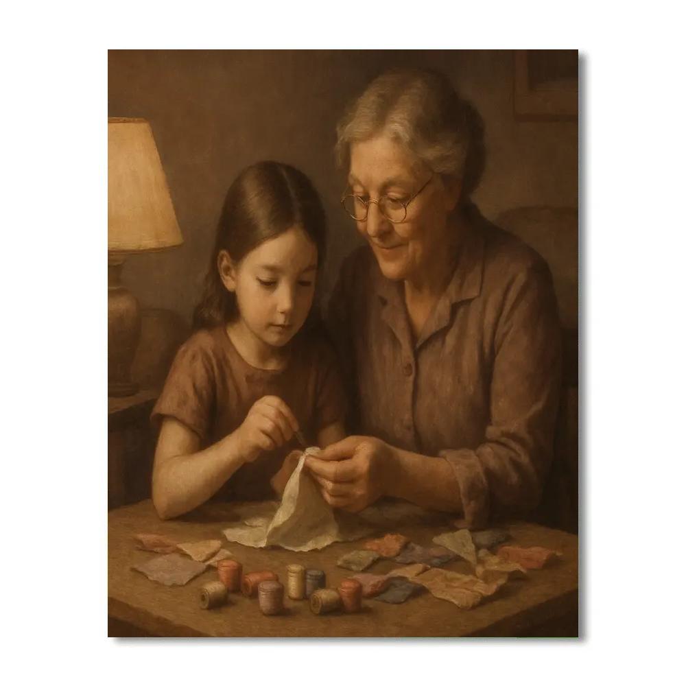 Grandmother And Child Sewing Circle Paint by numbers art