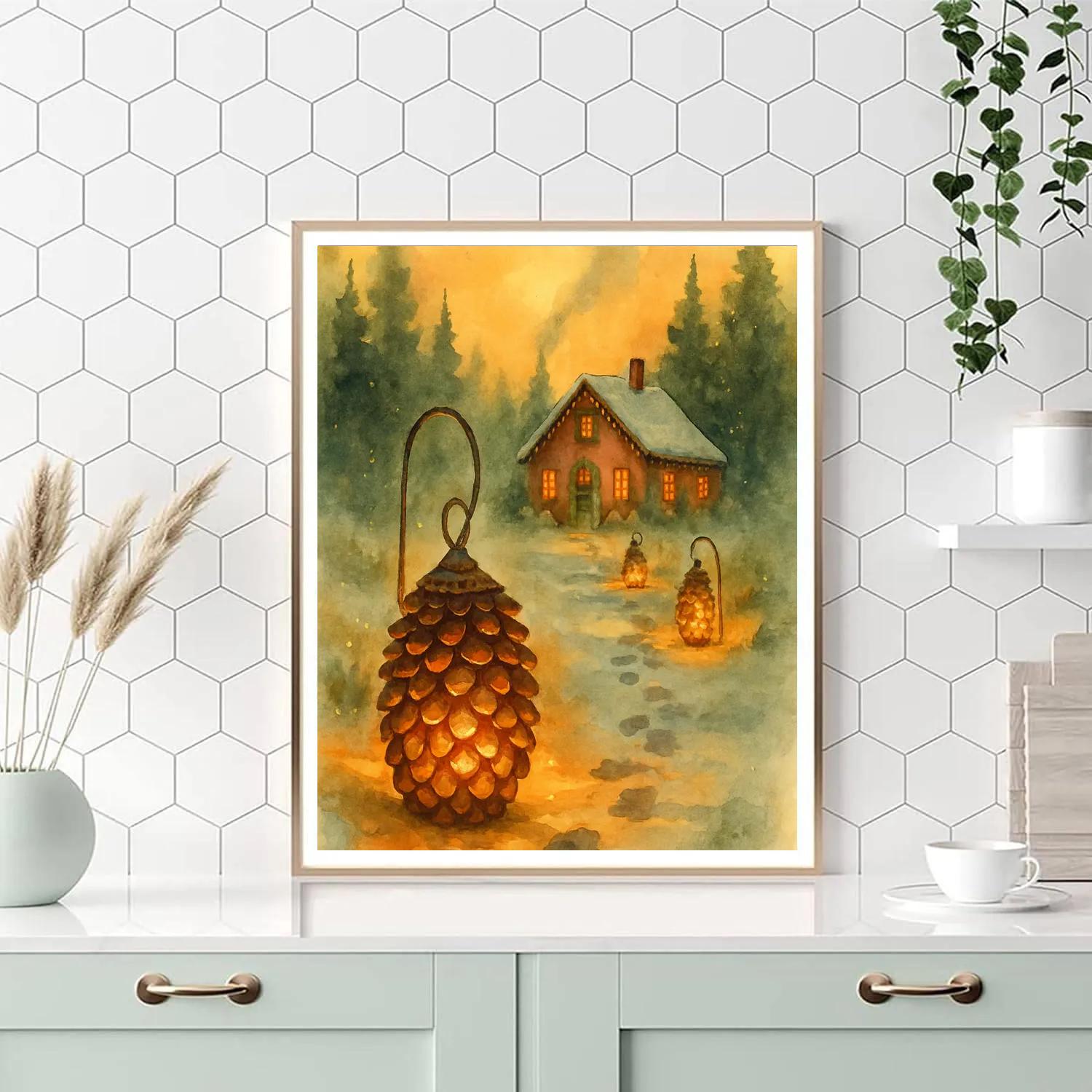 Pinecone Lantern Path paint by number