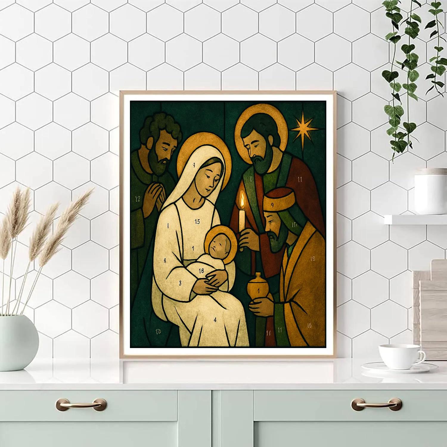 Midnight Nativity Glow Numbered painting kits