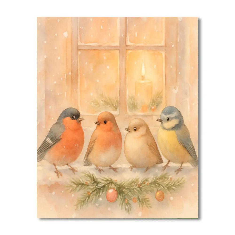 Snowy Window Bird Chorus Numbered painting kits