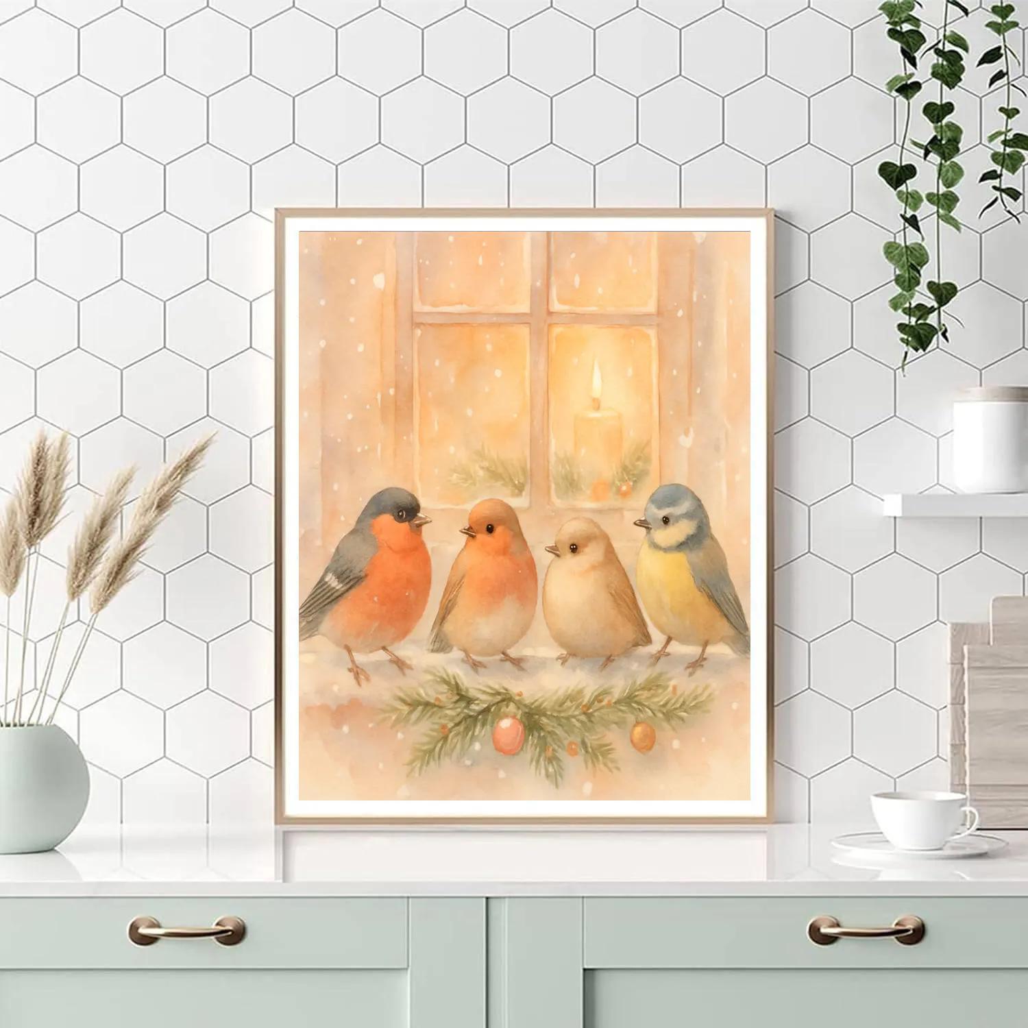 Snowy Window Bird Chorus Numbered painting kits