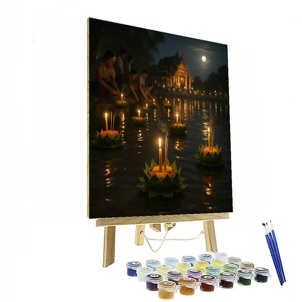 Lanterns On Loy Krathong River painting number kit