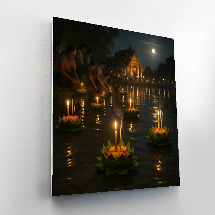 Lanterns On Loy Krathong River painting number kit