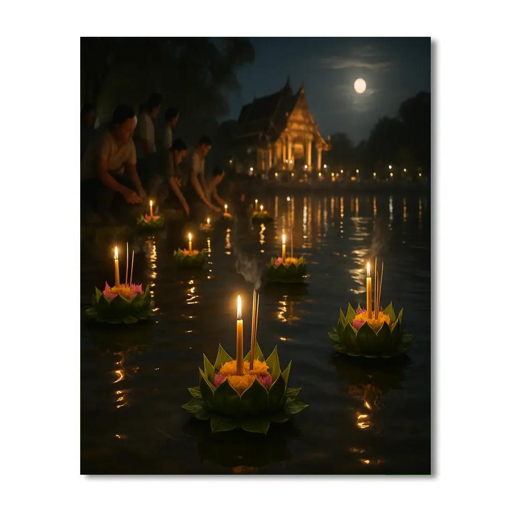 Lanterns On Loy Krathong River painting number kit