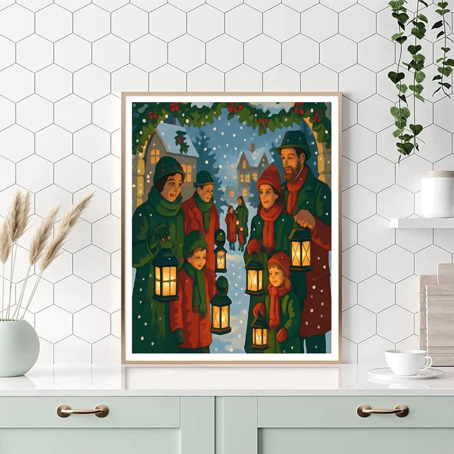Midwinter Lantern Walk Paint by numbers art