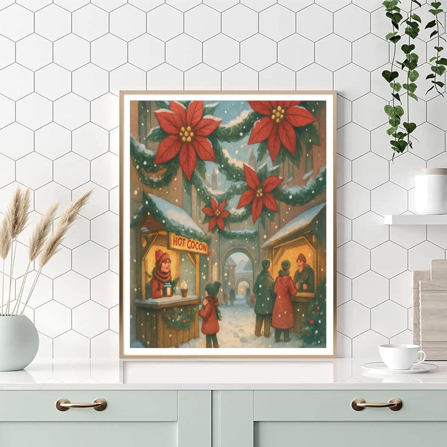 Midnight Poinsettia Alley Paint by numbers art