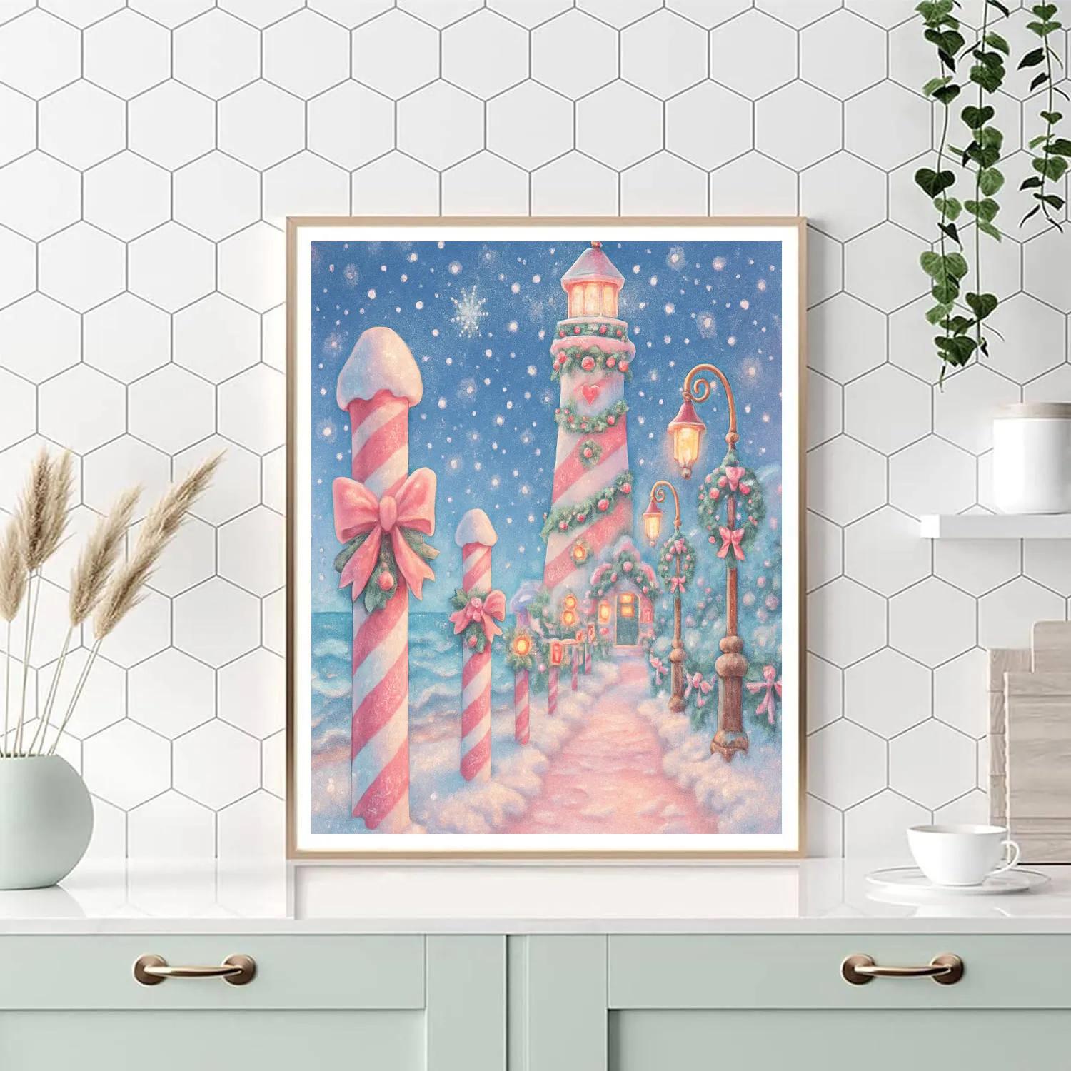 Candy Cane Lighthouse Lane paint by numbers