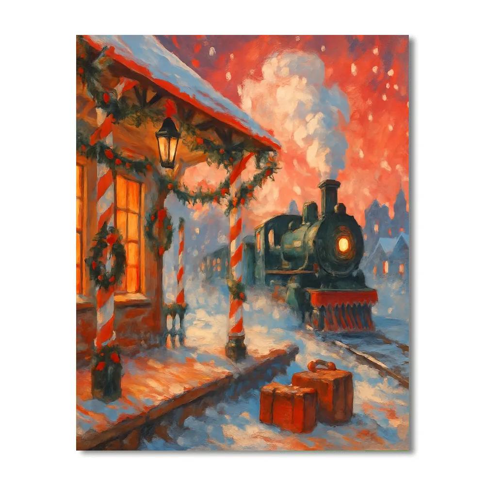 Peppermint Train Station Number painting