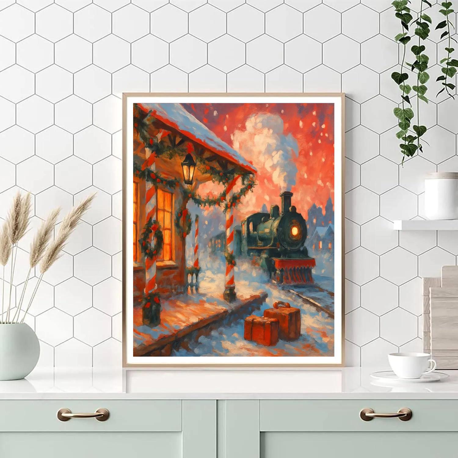 Peppermint Train Station Number painting