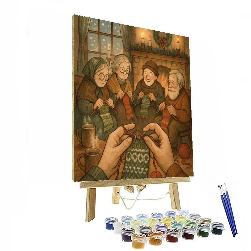 Fireside Knitting Circle Number painting