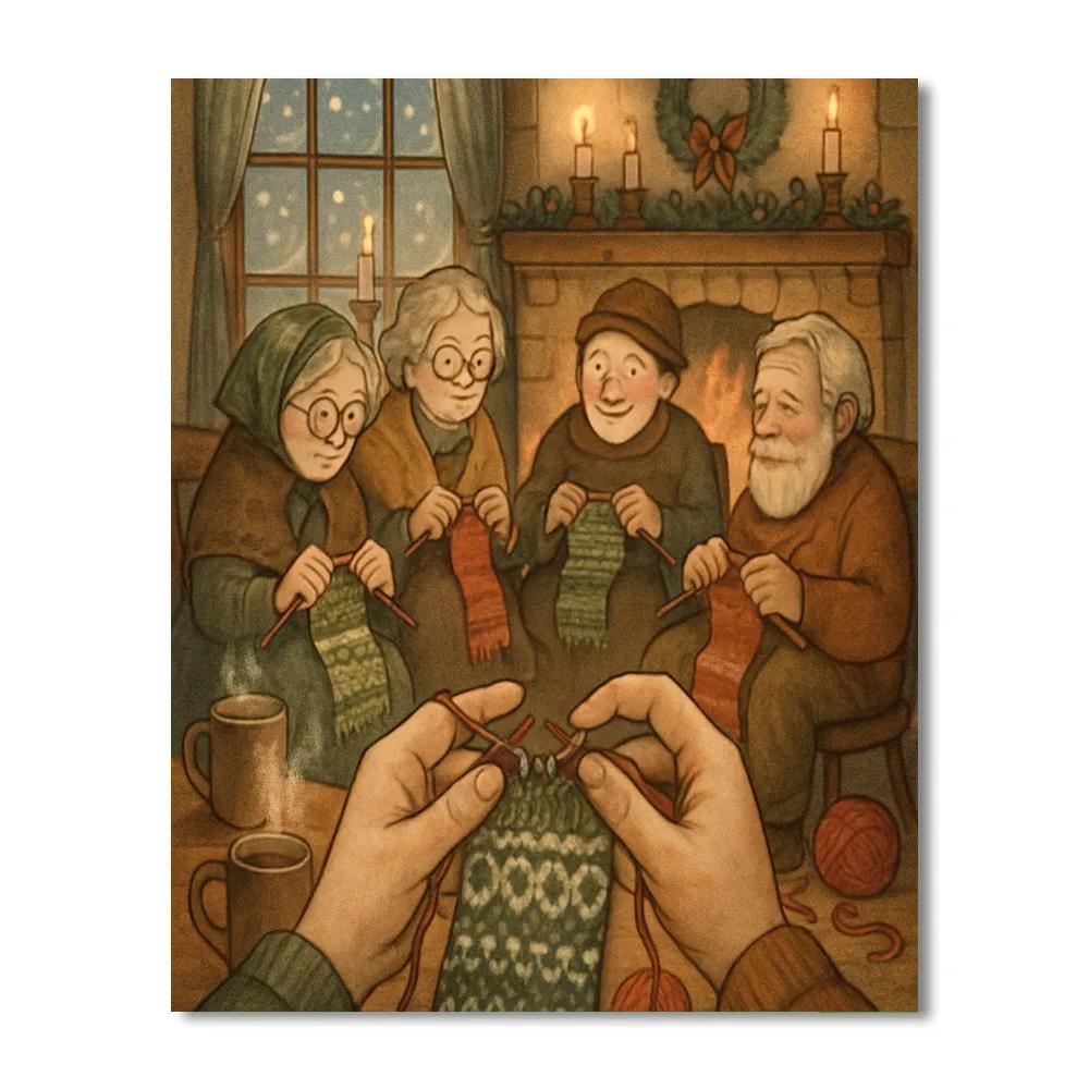 Fireside Knitting Circle Number painting