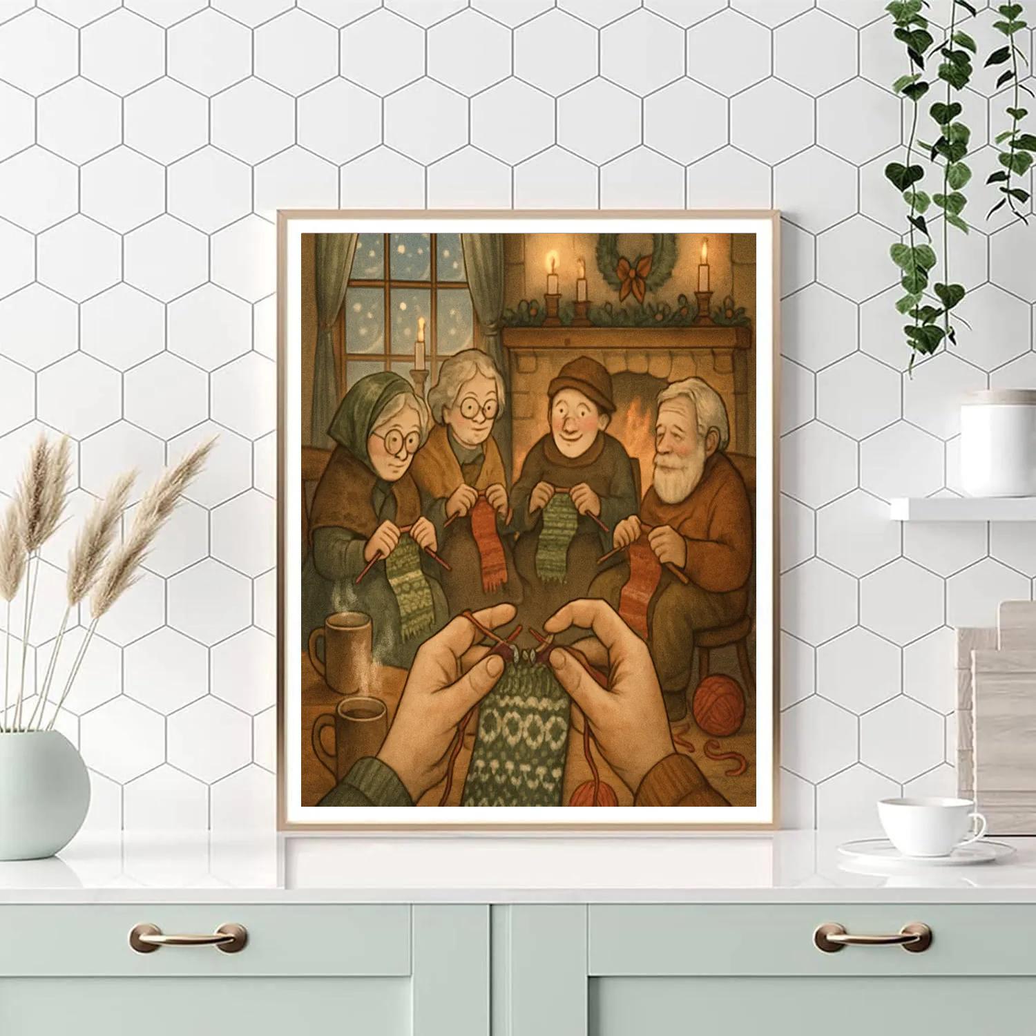 Fireside Knitting Circle Number painting