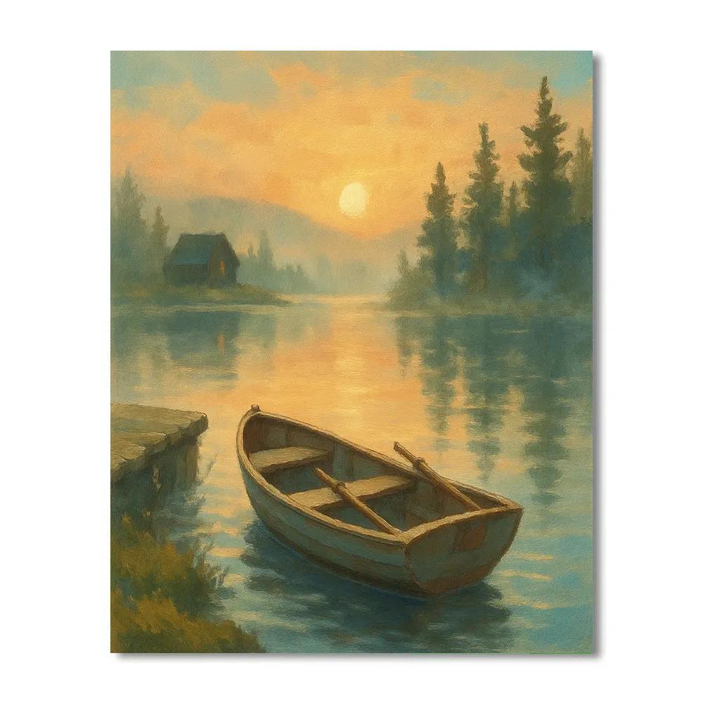 Misty Dawn Rowboat Painting by numbers kit