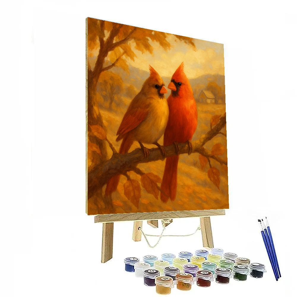 Autumn Cardinals On Painted Bough Numbered painting kits