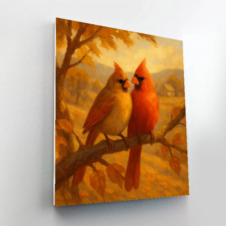 Autumn Cardinals On Painted Bough Numbered painting kits