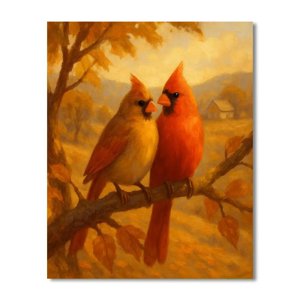 Autumn Cardinals On Painted Bough Numbered painting kits