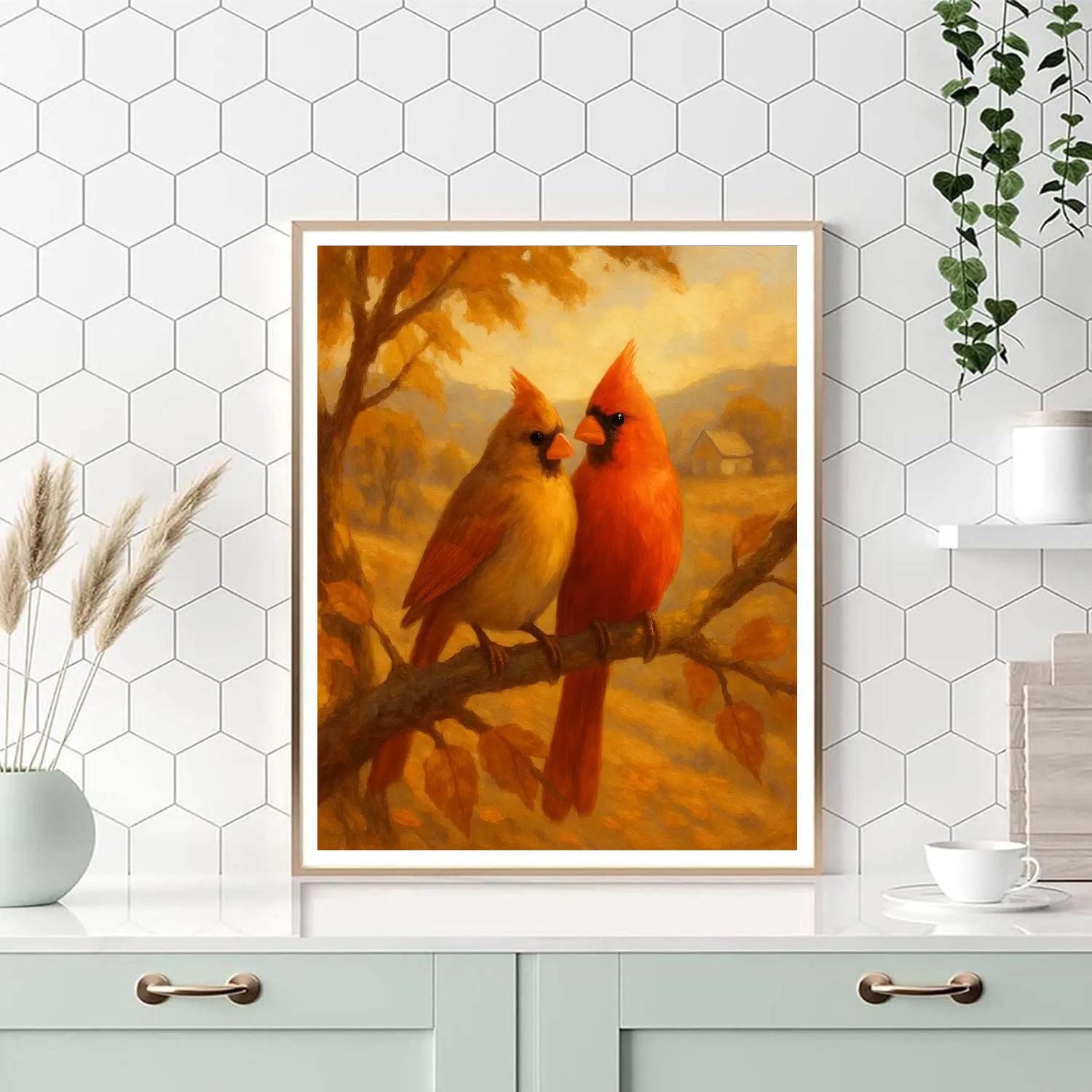 Autumn Cardinals On Painted Bough Numbered painting kits