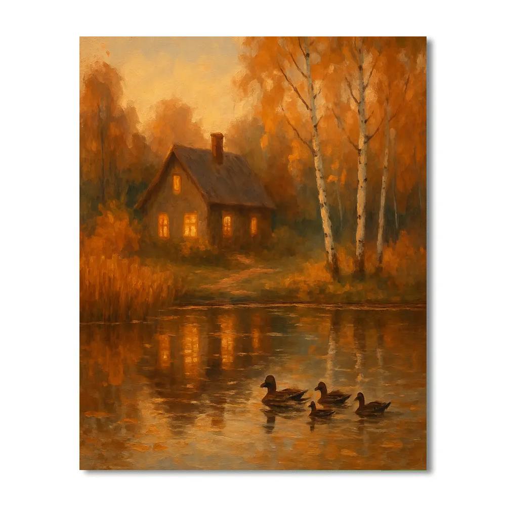 Amber Cottage Reflection Number painting