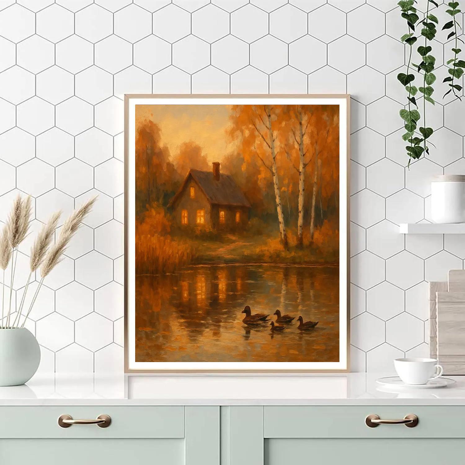 Amber Cottage Reflection Number painting