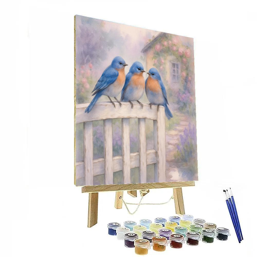 Bluebirds By The Painted Garden Gate Paint by numbers art
