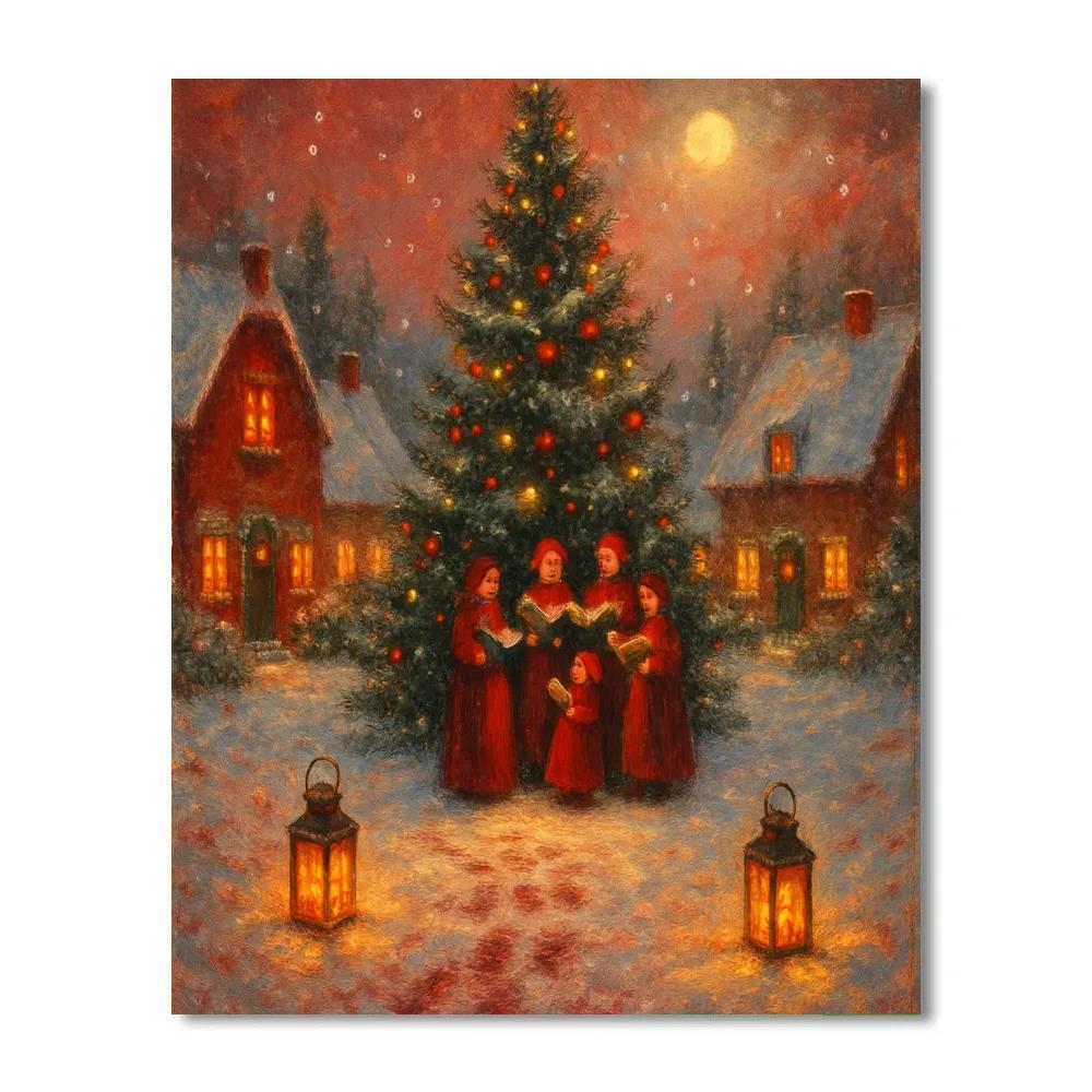 Starlit Village Carolers painting number kit