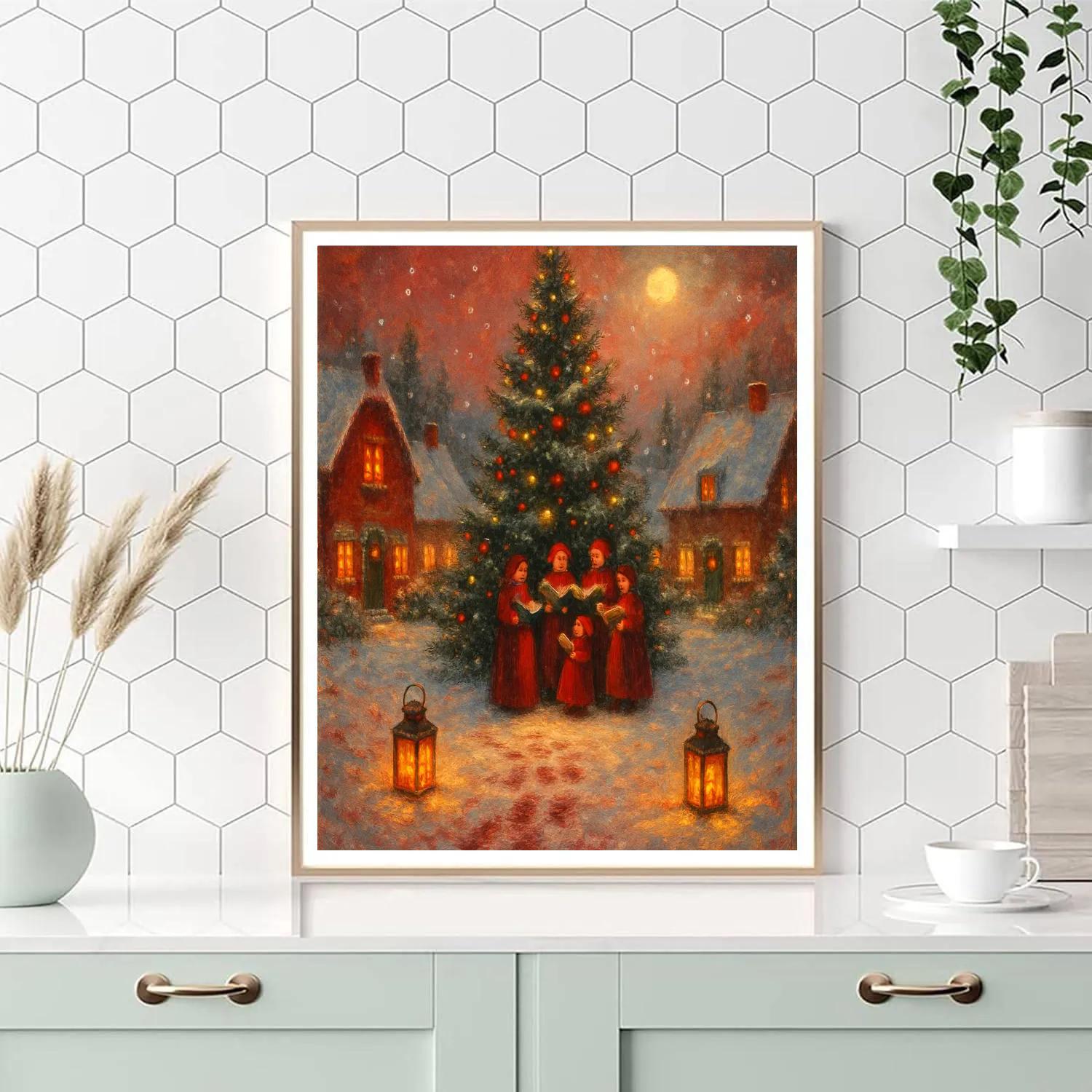 Starlit Village Carolers painting number kit
