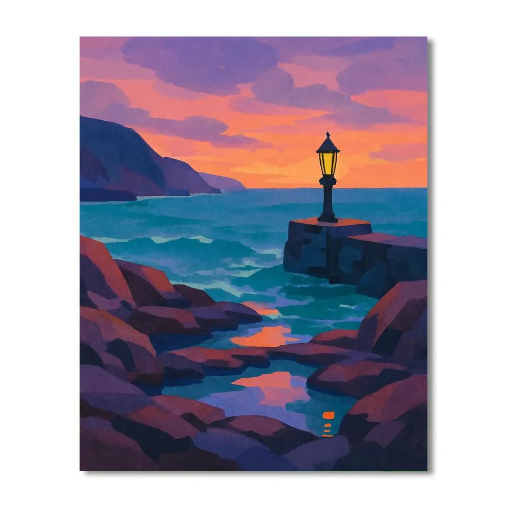 Coastal Lantern Dusk Number painting